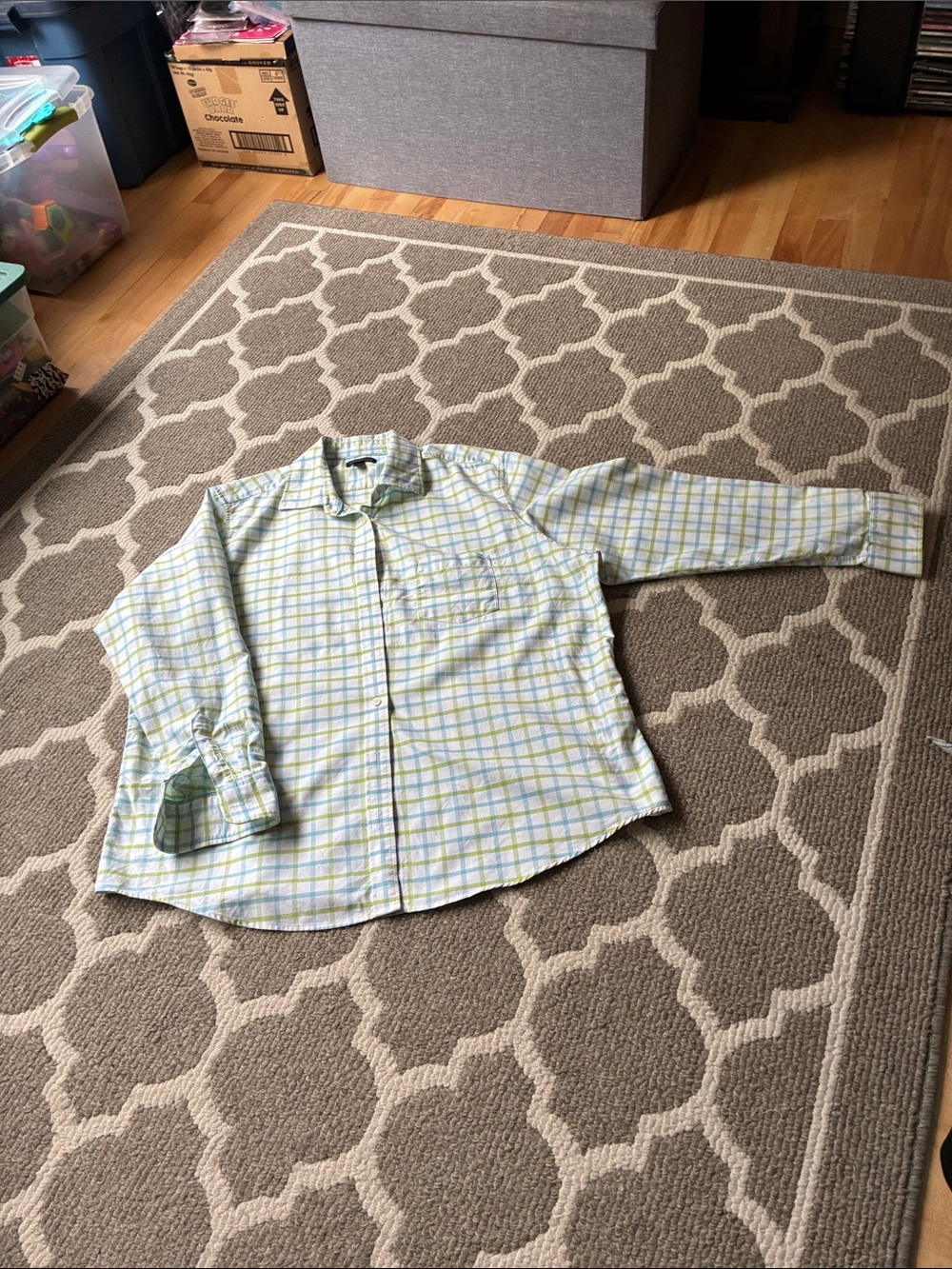 Lands' End Woman’s Green and Blue Plaid Button-Down Shirt